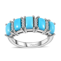 Sleeping Beauty Turquoise and White Zircon Ring in Platinum Over Sterling Silver (Size 10.0) 1.85 ctw