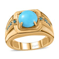 Sleeping Beauty Turquoise and Malgache Neon Apatite Men's Ring in Vermeil Yellow Gold Over Sterling Silver (Size 10.0) 2.40 ctw - Sticky add to cart bar