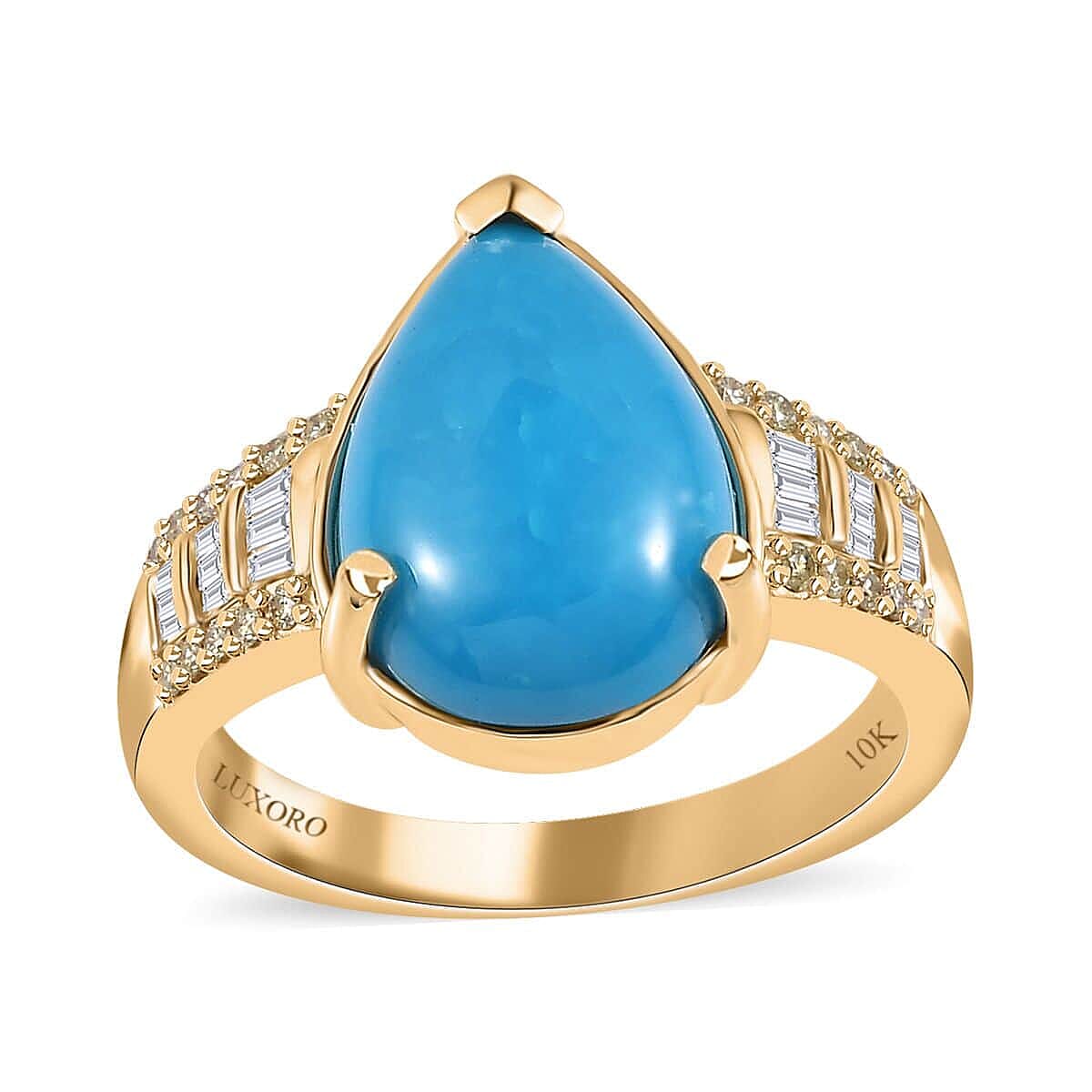 Epic Deal Luxoro 10K Yellow Gold Premium Sleeping Beauty Turquoise, I2 Natural Yellow and White Diamond Ring (Size 10.0) 5.25 Grams 4.75 ctw