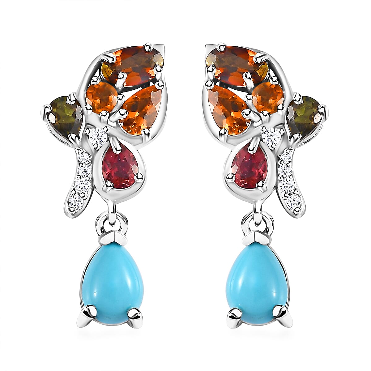 Sleeping Beauty Turquoise and Multi Gemstone Earrings in Platinum Over Sterling Silver 3.40 ctw