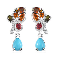 Sleeping Beauty Turquoise and Multi Gemstone Earrings in Platinum Over Sterling Silver 3.40 ctw