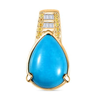 Luxoro 10K Yellow Gold Premium Sleeping Beauty Turquoise, I2 Natural Yellow and White Diamond Pendant without Chain 4.50 ctw