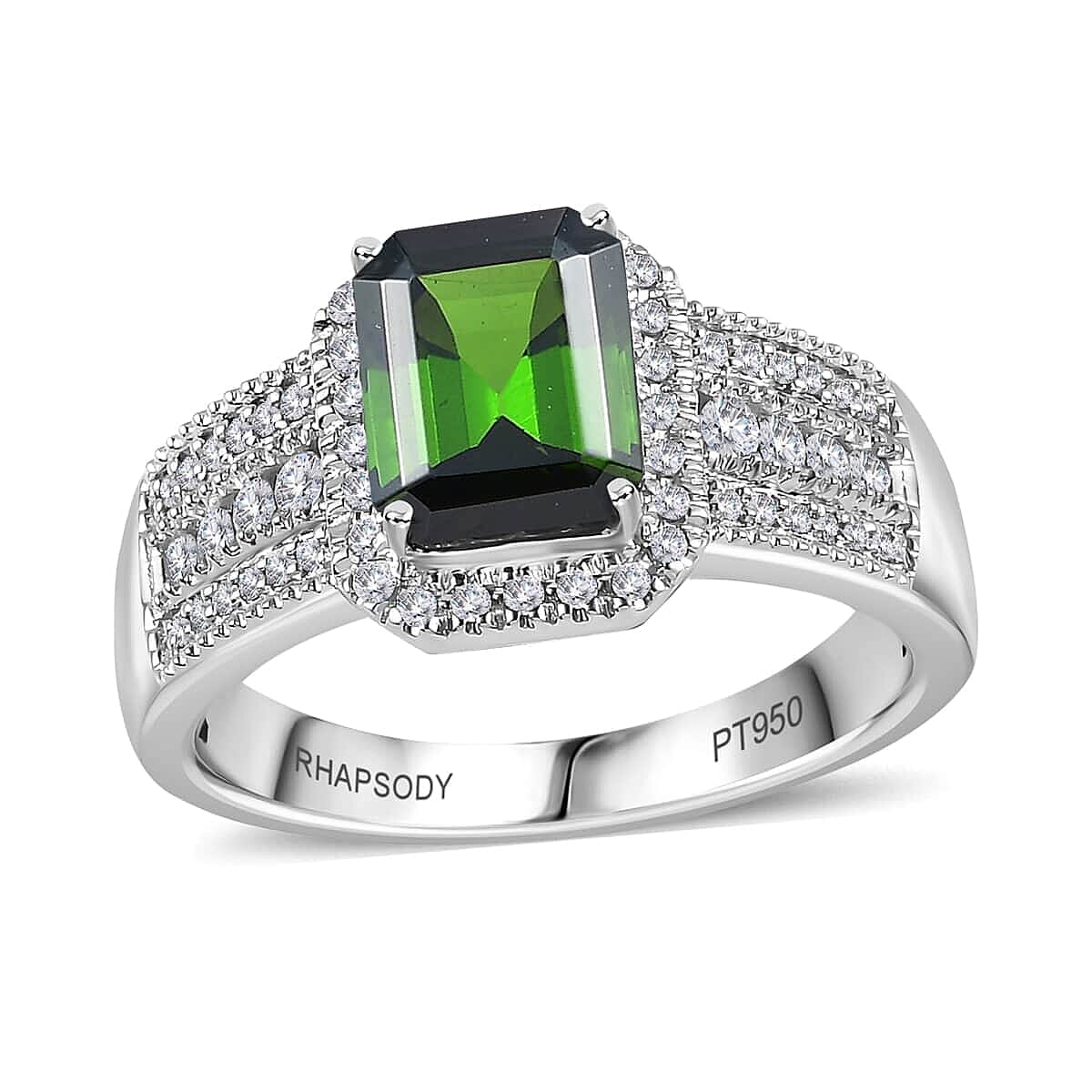 Rhapsody 950 Platinum AAAA Green Tourmaline and E-F VS2 Diamond Ring (Size 7.0) 7.95 Grams 2.90 ctw