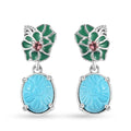 Sleeping Beauty Turquoise and Morro Redondo Pink Tourmaline Leaf & Flower Earrings in Platinum Over Sterling Silver 5.40 ctw - Sticky add to cart bar