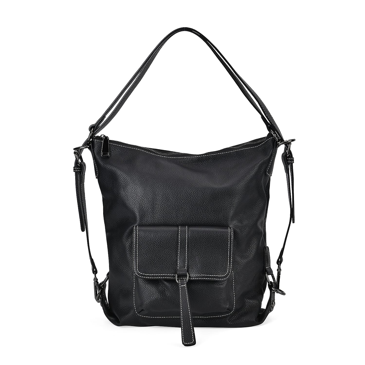 Black Multi-Purpose 2-in-1 Genuine Leather Crossbody Bag (13"x5.5"x13.8") with Adjustable Straps