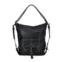 Black Multi-Purpose 2-in-1 Genuine Leather Crossbody Bag (13"x5.5"x13.8") with Adjustable Straps
