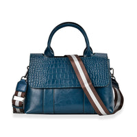 Navy Multi-Purpose 2-in-1 Genuine Leather Crossbody Bag (12.2"x4.3"x8.3") with Handle Drop and Shoulder Straps