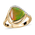 Certified & Appraised Luxoro 10K Yellow Gold AAA Canadian Ammolite and G-H I2 Diamond Ring 0.12 ctw - Sticky add to cart bar
