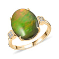 Certified & Appraised Luxoro 10K Yellow Gold AAA Canadian Ammolite, Diamond (G-H, I2) (0.10 cts) Ring (Size 10.5) - Sticky add to cart bar