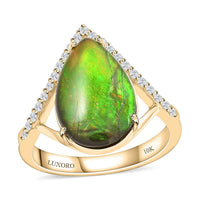 Certified & Appraised Luxoro 10K Yellow Gold AAA Canadian Ammolite, Diamond (G-H, I2) Ring (Size 10.0) 0.18 ctw