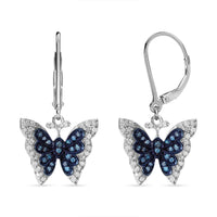 Venice Blue Diamond I1-I2 and White Diamond Butterfly Earrings in Platinum Over Sterling Silver 0.50 ctw