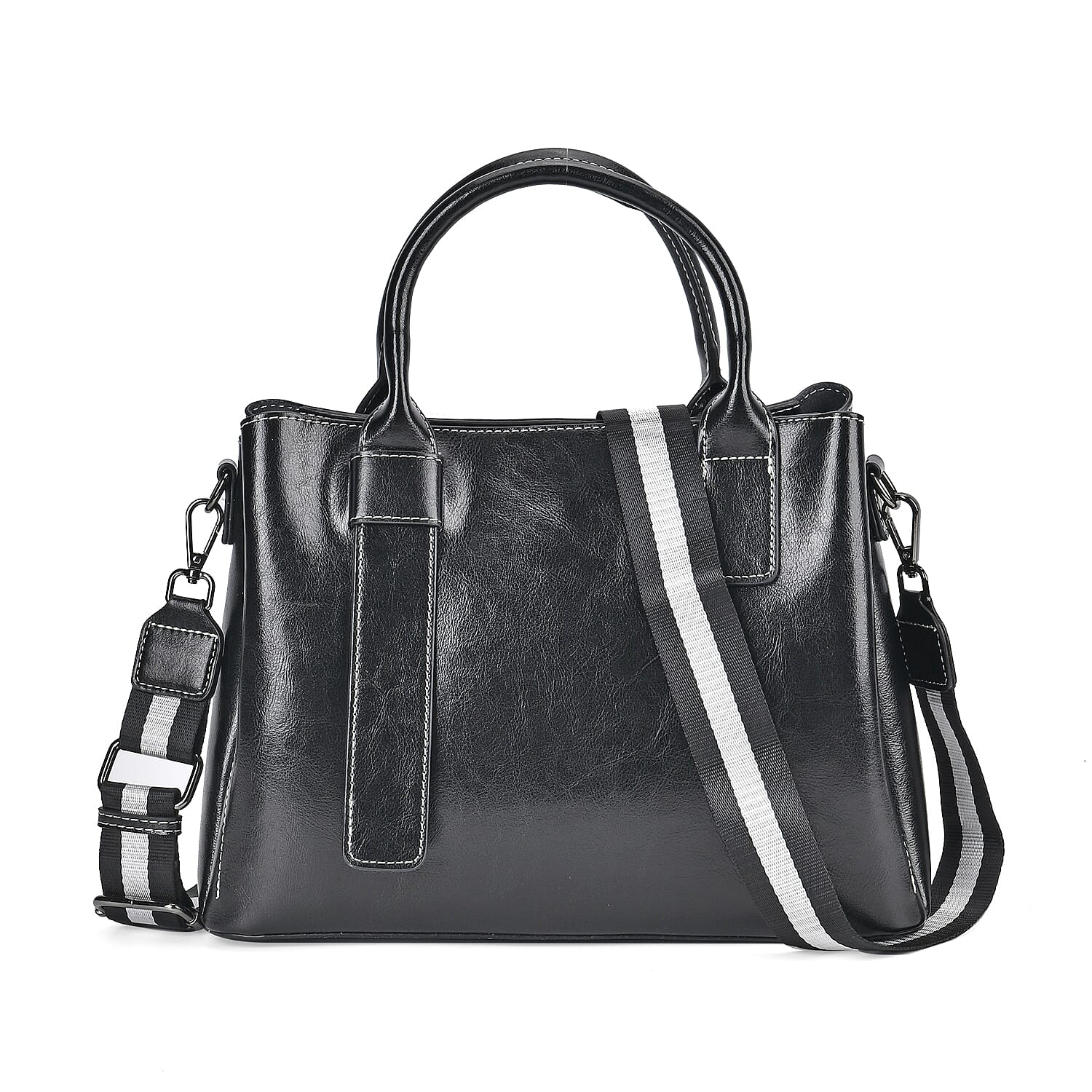 Black Genuine Leather Crossbody Bag (12.2"x9"x4.7") with Handle Drop and Long Shoulder Strap