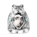 Artisan Crafted White Buffalo and Sleeping Beauty Turquoise Bear Head Men's Ring in Sterling Silver (Size 10.0) 8.60 ctw - Sticky add to cart bar