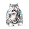 Artisan Crafted Premium White Buffalo and Sleeping Beauty Turquoise Bear Ring in Sterling Silver (Size 10.0) 8.60 ctw - Sticky add to cart bar