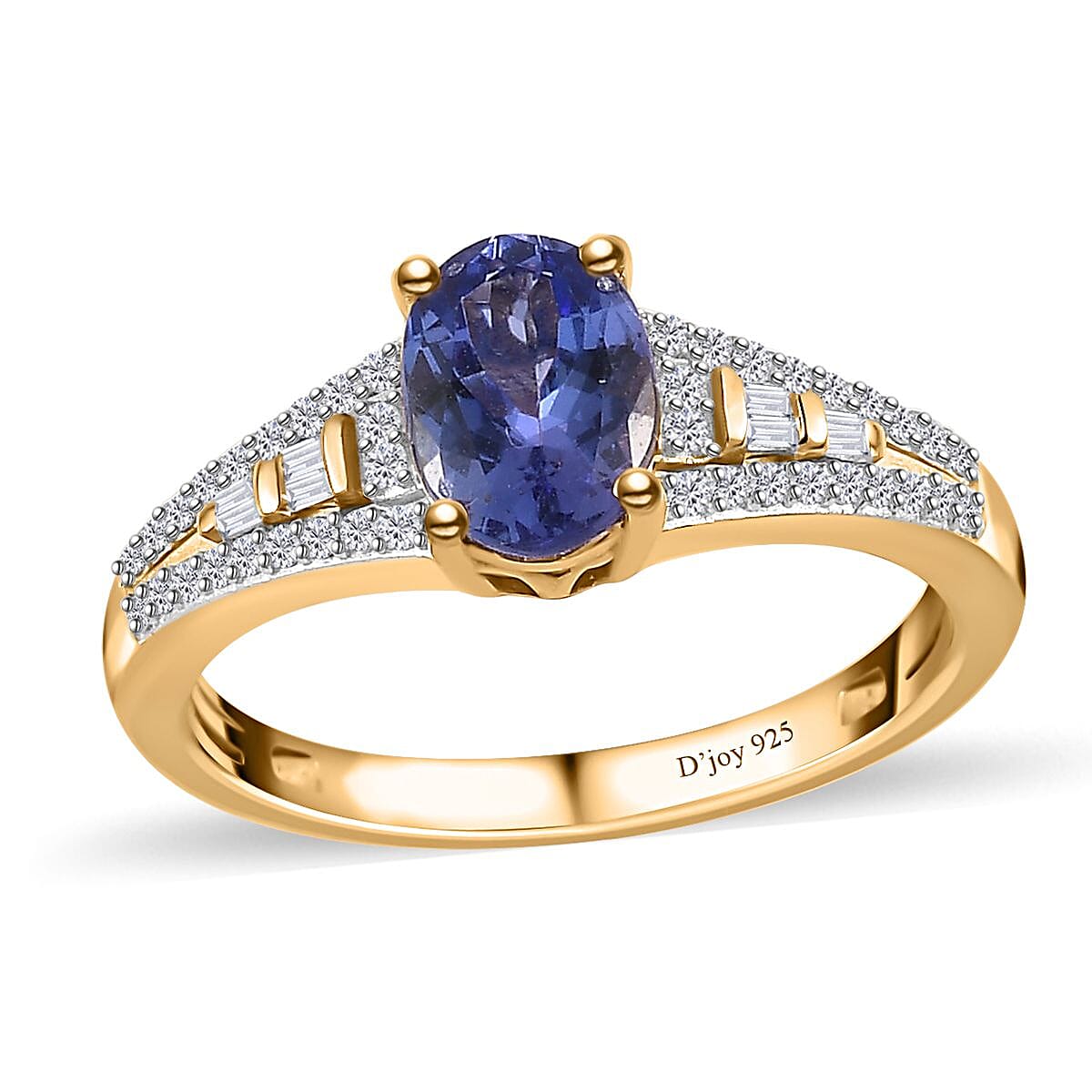 AAA Tanzanite and Diamond Ring in Vermeil Yellow Gold Over Sterling Silver (Size 6.0) 1.30 ctw