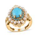Sleeping Beauty Turquoise, Freshwater Pearl and Malgache Neon Apatite Ring in Vermeil Yellow Gold Over Sterling Silver (Size 10.0) 1.85 ctw - Sticky add to cart bar
