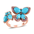 Sleeping Beauty Turquoise and Madagascar Pink Sapphire Butterfly Ring in Vermeil Rose Gold Over Sterling Silver (Size 10.0) 3.30 ctw - Sticky add to cart bar