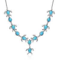 Sleeping Beauty Turquoise Turtle Necklace 18-20 Inches in Platinum Over Sterling Silver 8.50 ctw