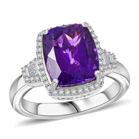 Luxoro 10K White Gold AAA Moroccan Amethyst, Diamond (G-H, I2) Ring (Size 9.0) 5.90 ctw