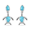 Sleeping Beauty Turquoise Turtle Earrings in Platinum Over Sterling Silver 2.10 ctw - Sticky add to cart bar