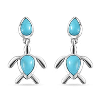 Sleeping Beauty Turquoise Turtle Earrings in Platinum Over Sterling Silver 2.10 ctw