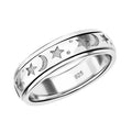 Platinum Over Sterling Silver Moon Star Spinner Ring (Size 10.0) 4.50 Grams - Sticky add to cart bar