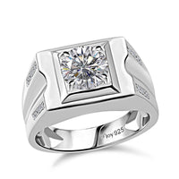 Moissanite (Rnd 8 mm) Men's Ring in Platinum Over Sterling Silver (Size 10.0) 1.85 ctw