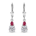 Moissanite (Rnd 6 mm), Niassa Ruby (FF) Lever Back Earrings in Platinum Over Sterling Silver 2.00 ctw - Sticky add to cart bar