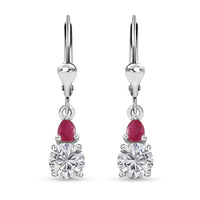 Moissanite (Rnd 6 mm), Niassa Ruby (FF) Lever Back Earrings in Platinum Over Sterling Silver 2.00 ctw