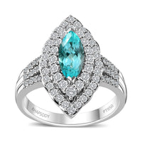 Certified & Appraised Rhapsody 950 Platinum AAAA Paraiba Tourmaline and E-F VS Diamond Double Halo Ring (Size 8.0) 10.38 Grams 2.25 ctw