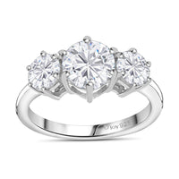 Moissanite (Rnd 7mm) 3 Stone Ring in Platinum Over Sterling Silver (Size 5.0) 2.00 ctw