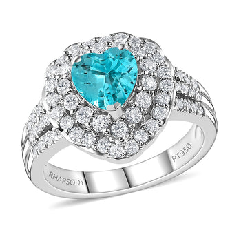 Rhapsody 950 Platinum AAAA Paraiba Tourmaline and E-F VS2 Diamond Heart Ring (Size 7.0) 10.20 Grams 2.10 ctw (Del. in 10-12 Days) - Product card gallery slide 1 (10177407418681)
