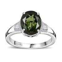 Luxoro AAA Bohemian Moldavite and G-H I2 Diamond 3.60 ctw Ring in 10K White Gold (Size 8.5)