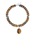 Yellow Tiger's Eye Two Row Beaded Necklace 20 Inches with Matching Pendant in Silvertone 549.25 ctw - Sticky add to cart bar