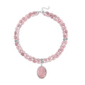 Galilea Rose Quartz Two Row Beaded Necklace 20 Inches with Matching Pendant in Silvertone 680.00 ctw - Sticky add to cart bar