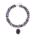Bi-color Amethyst Two Row Beaded Necklace 20 Inches with Matching Pendant in Silvertone 745.00 ctw - Sticky add to cart bar