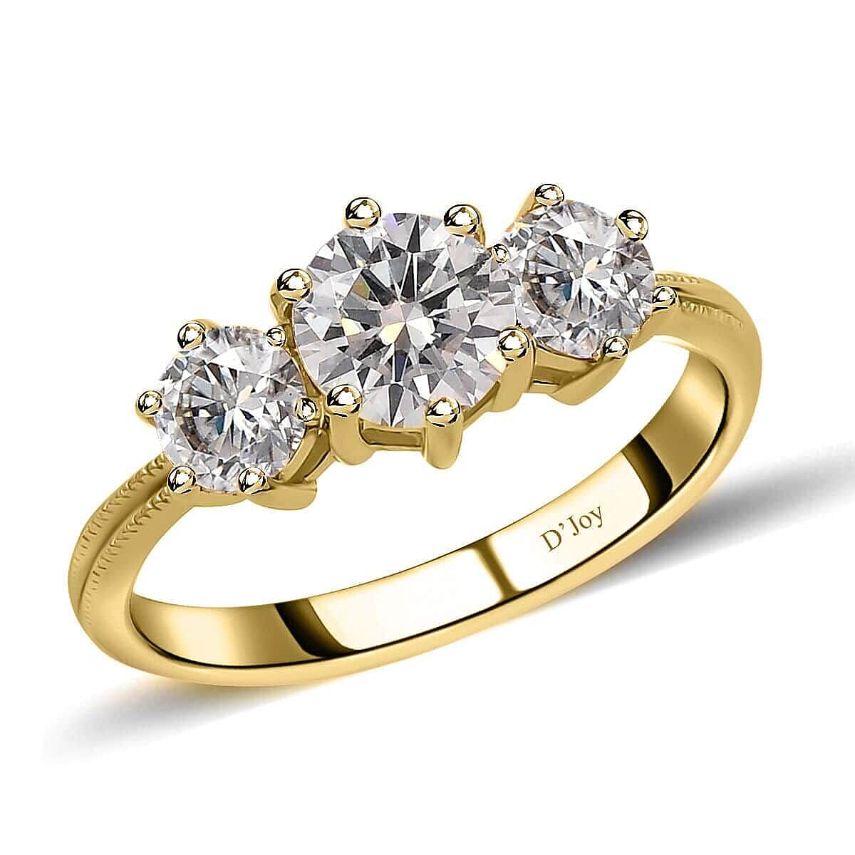 Moissanite 3 Stone Ring in Platinum Over Sterling Silver (Size 10) 1.75 ctw