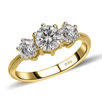Moissanite 3 Stone Ring in Platinum Over Sterling Silver (Size 10) 1.75 ctw