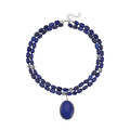 Lapis Lazuli Two Row Beaded Necklace 20 Inches with Matching Pendant in Silvertone 765.00 ctw - Sticky add to cart bar