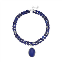 Lapis Lazuli Two Row Beaded Necklace 20 Inches with Matching Pendant in Silvertone 765.00 ctw