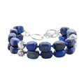 Lapis Lazuli 2 Row Beaded Bracelet in Silvertone (7.00 In) 218.65 ctw - Sticky add to cart bar