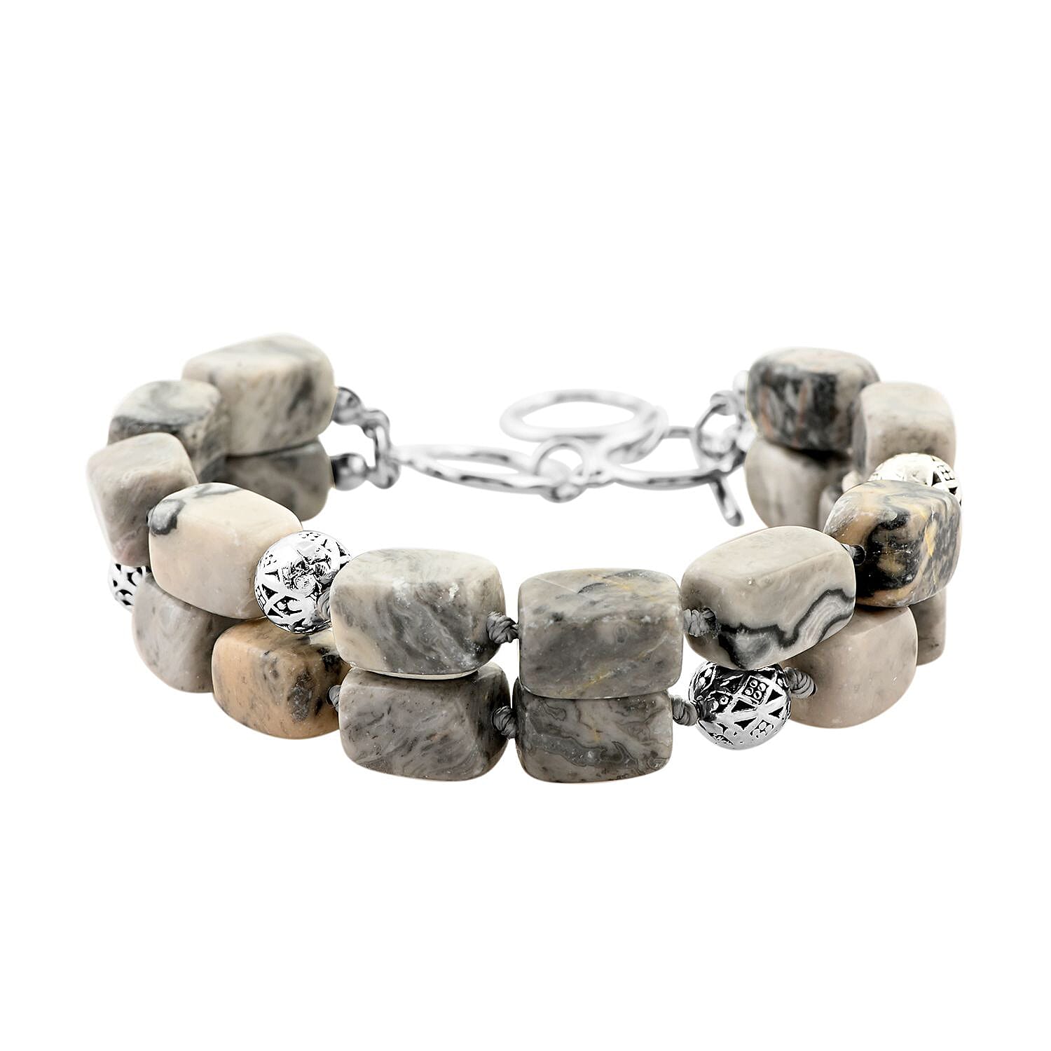 Map Jasper 2 Row Beaded Bracelet in Silvertone (7.0-9.0In) 201.85 ctw