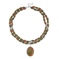Unakite Two Row Beaded Necklace (20 Inches) with Matching Pendant in Silvertone 708.60 ctw - Sticky add to cart bar