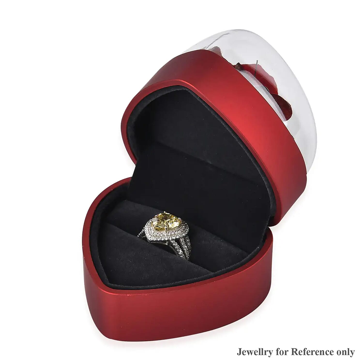 Red Acrylic Heart Shape Ring Box with 3D Flower on Top (2.8"x2.8"x2.8")