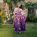 Winlar Purple Floral Satin Maxi Kaftan with Drawstring Waist - One Size Fits Most - Sticky add to cart bar