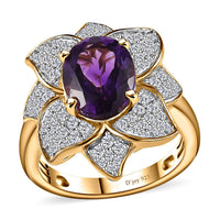 Premium Moroccan Amethyst, White Zircon Floral Ring in Vermeil YG Over Sterling Silver (Size 10.0) 3.30 ctw