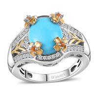 Sleeping Beauty Turquoise and Multi Gemstone Ring in Vermeil YG and Platinum Over Sterling Silver (Size 10.0) 3.80 ctw
