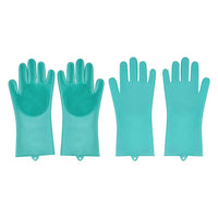 2 Pairs Silicone Gloves with Bristles on The Palms - Green