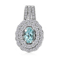 Certified & Appraised Rhapsody 950 Platinum AAAA Paraiba Tourmaline and E-F VS Diamond Double Halo Pendant 5.65 Grams 1.50 ctw - Sticky add to cart bar