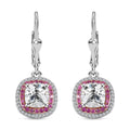 Moissanite and Madagascar Pink Sapphire Lever Back Earrings in Platinum Over Sterling Silver 3.90 ctw - Sticky add to cart bar